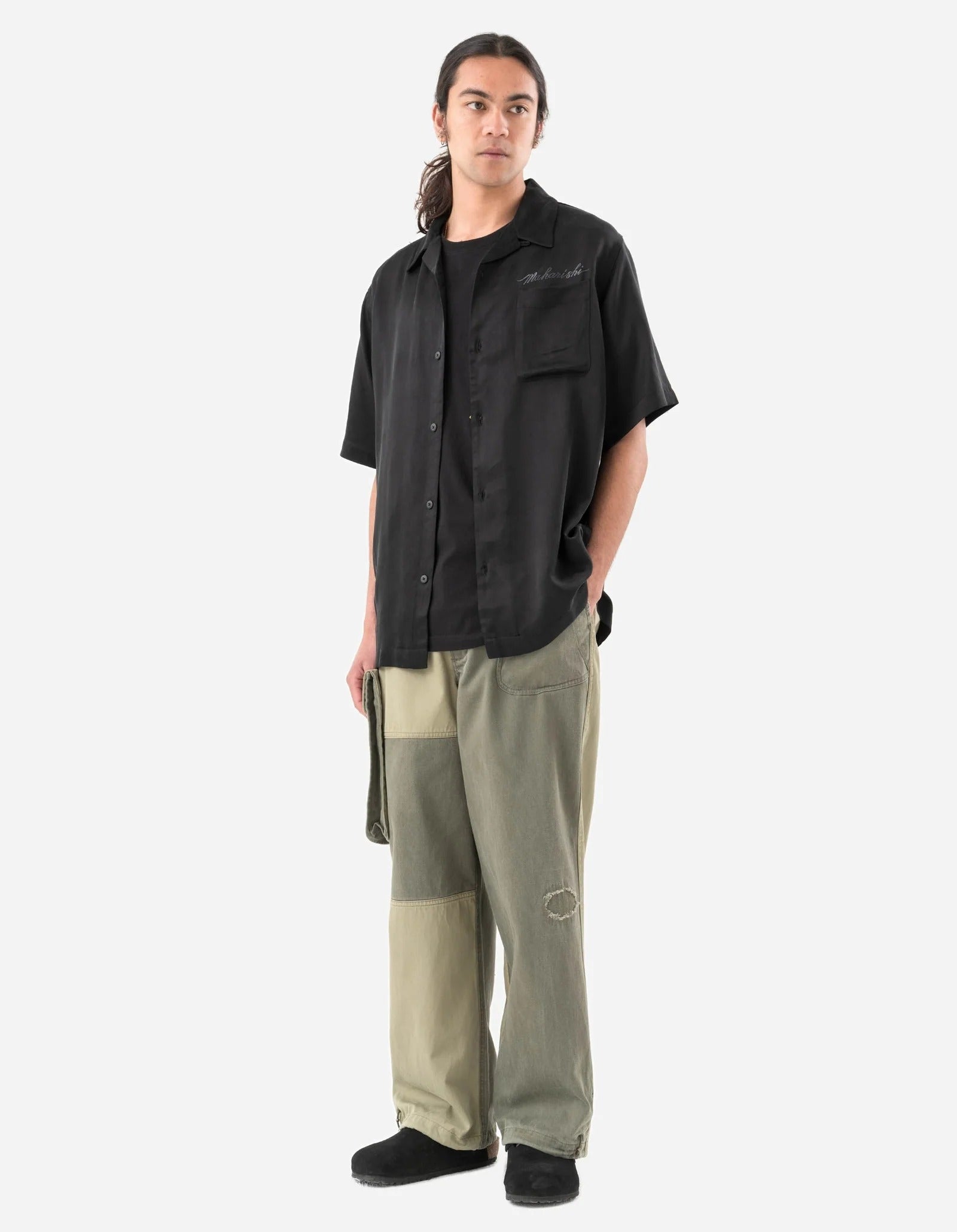 6098 TIGER DRAGON CAMP COLLAR SHIRT - BLACK