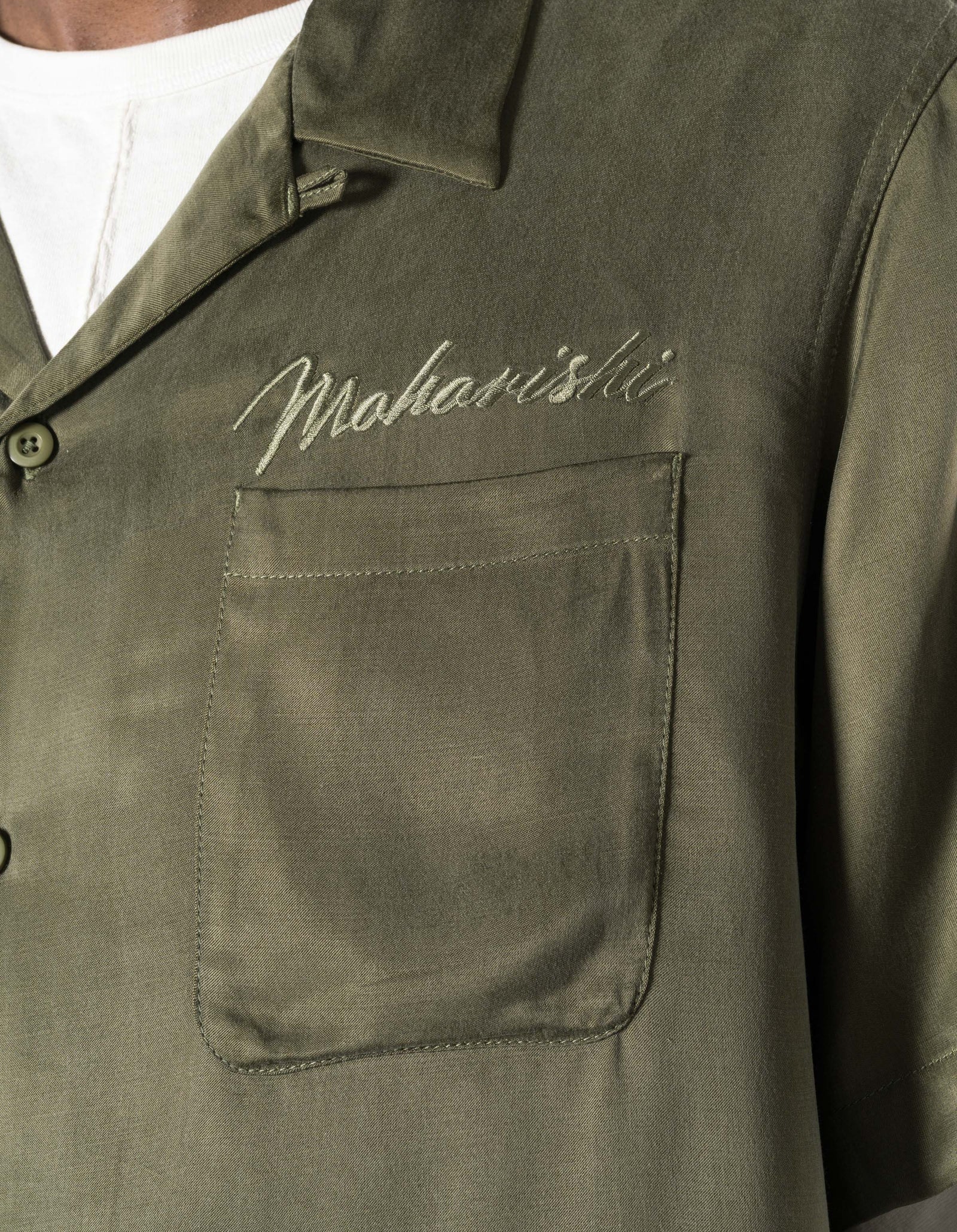 7364 Sakura Dragon Camp Collar Shirt - OLIVE OG-107F
