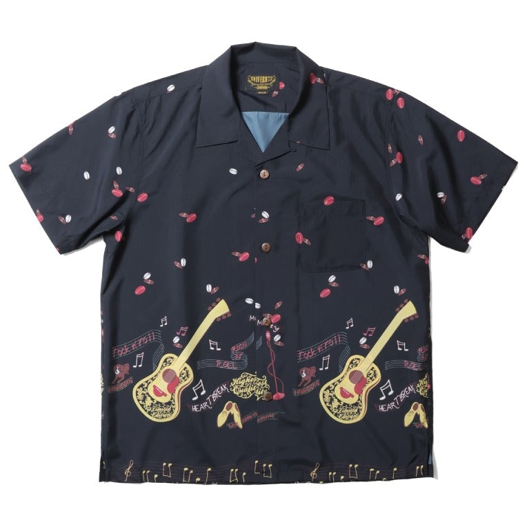 41237 POLYESTER ALOHA SHIRT (GUITER) - BLACK