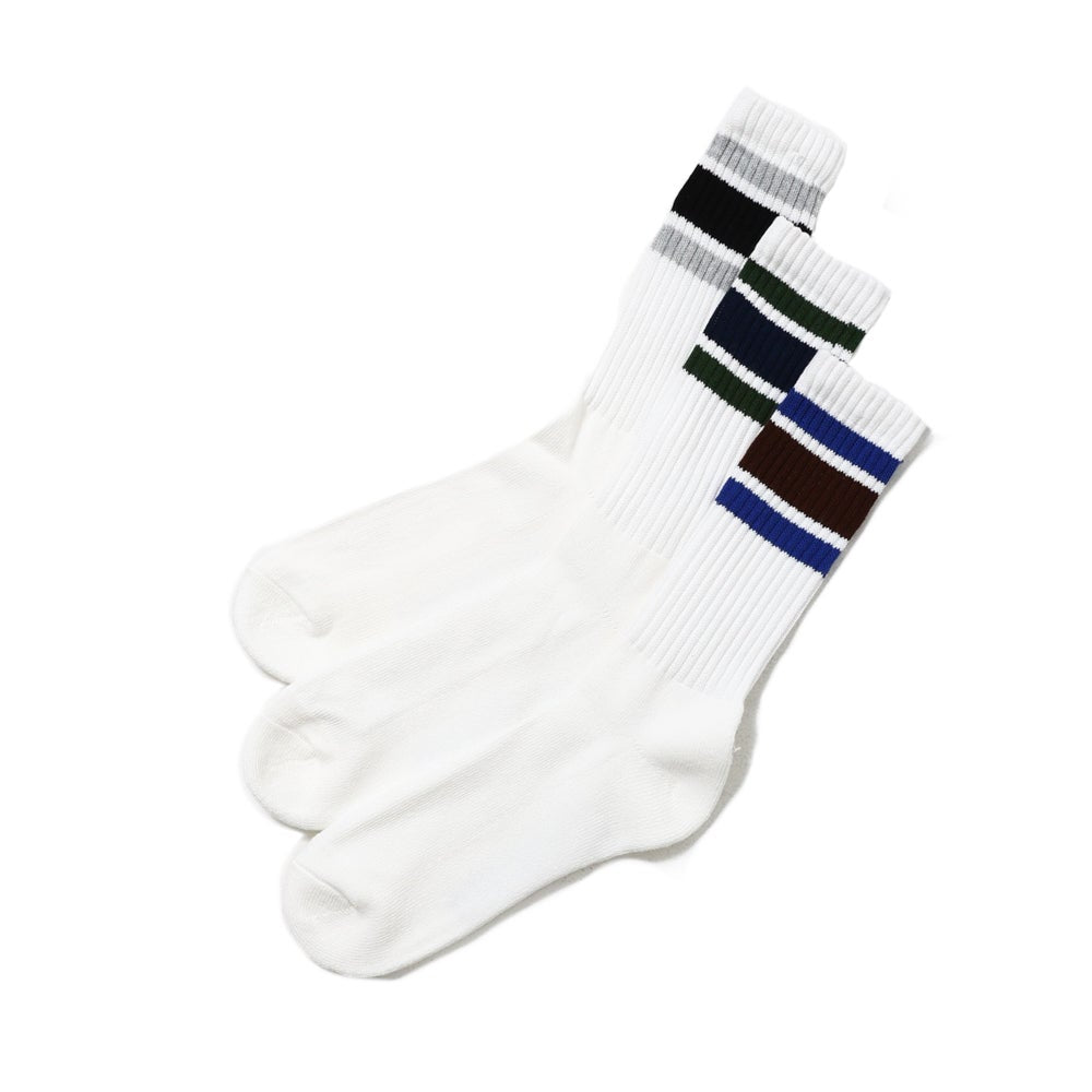 Ribbed Line Socks Crew Length 3-Pair Set-C - MULTI COLOR