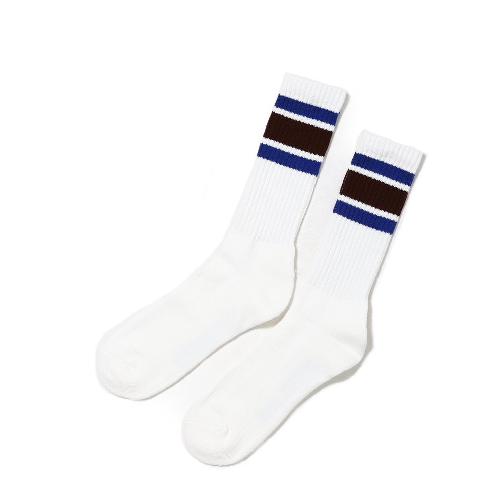 Ribbed Line Socks Crew Length 3-Pair Set-C - MULTI COLOR