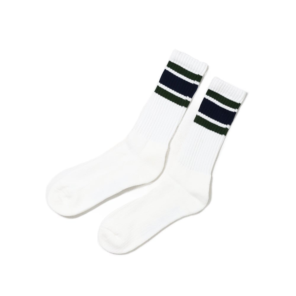 Ribbed Line Socks Crew Length 3-Pair Set-C - MULTI COLOR