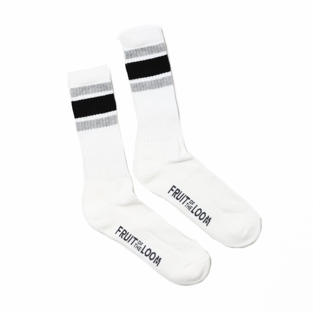 Ribbed Line Socks Crew Length 3-Pair Set-C - MULTI COLOR