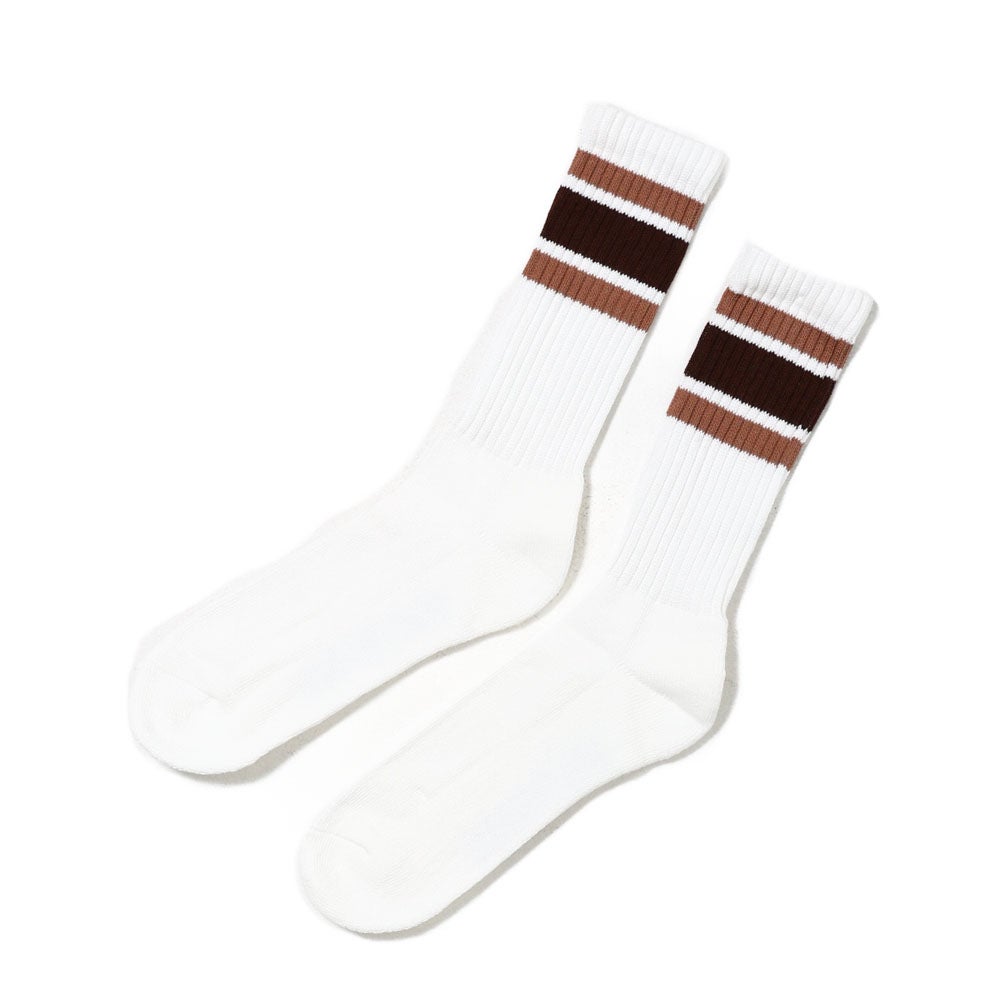 Ribbed Line Socks Crew Length 3-Pair Set-D - MULTI COLOR