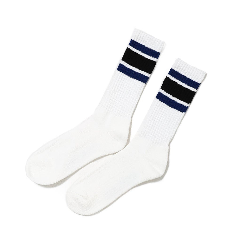 Ribbed Line Socks Crew Length 3-Pair Set-D - MULTI COLOR