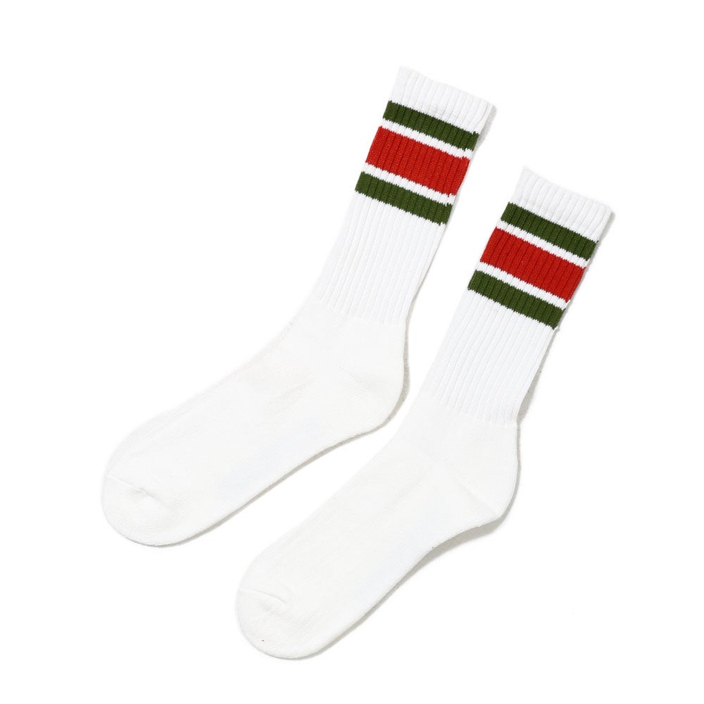 Ribbed Line Socks Crew Length 3-Pair Set-D - MULTI COLOR