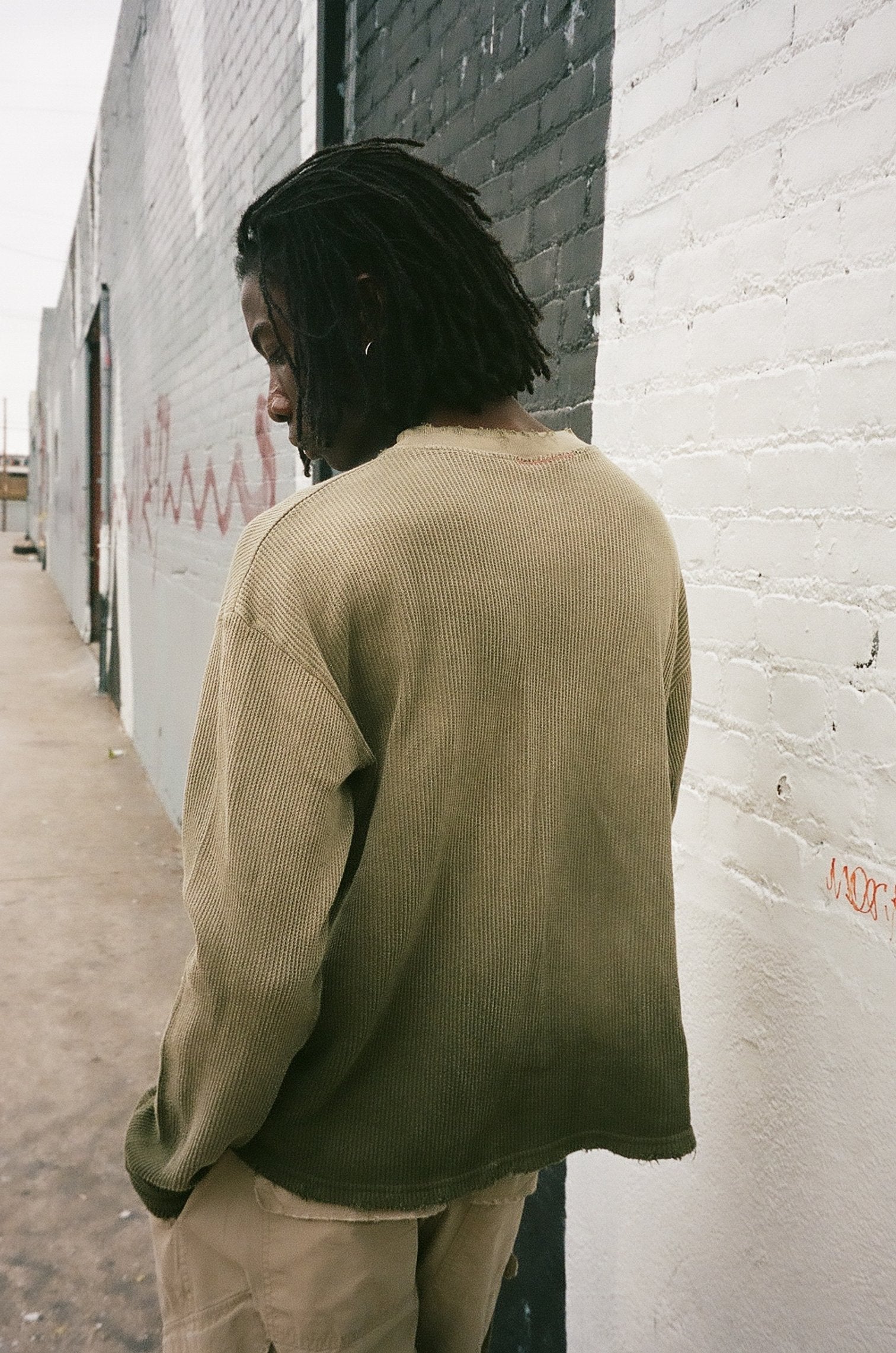 OVERSIZED CROP WAFFLE KNIT - AGED MILITARY GREEN