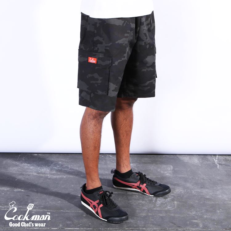 SHORT CHEF PANTS RIPSTOP CAMO BLACK (WOODLAND) - BLACK