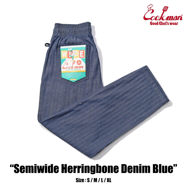 CHEF PANTS SEMIWIDE HERRINGBONE DENIM - BLUE