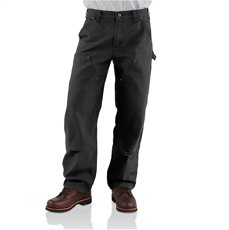 LOOSE STRAIGHT WASHED DUCK DOUBLE-FRONT DUNGAREE WORK PANTS - BLACK