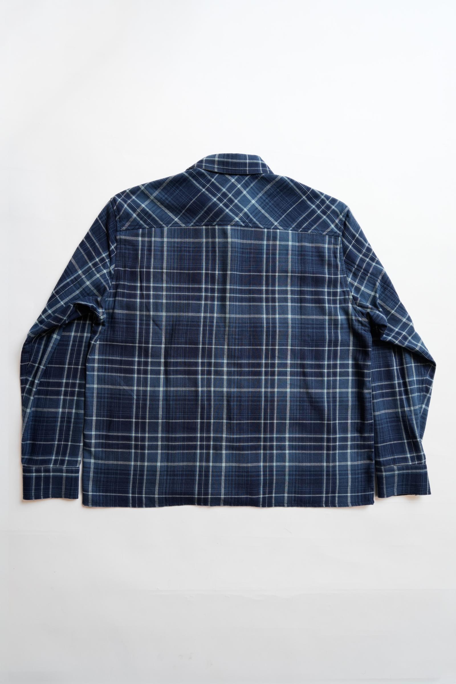 Open Collar Shirt - Blue Check