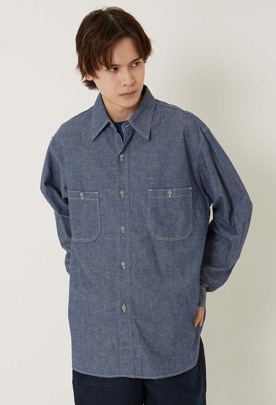 US NAVY CHAMBRAY LONG SLEEVE SHIRT - BLUE