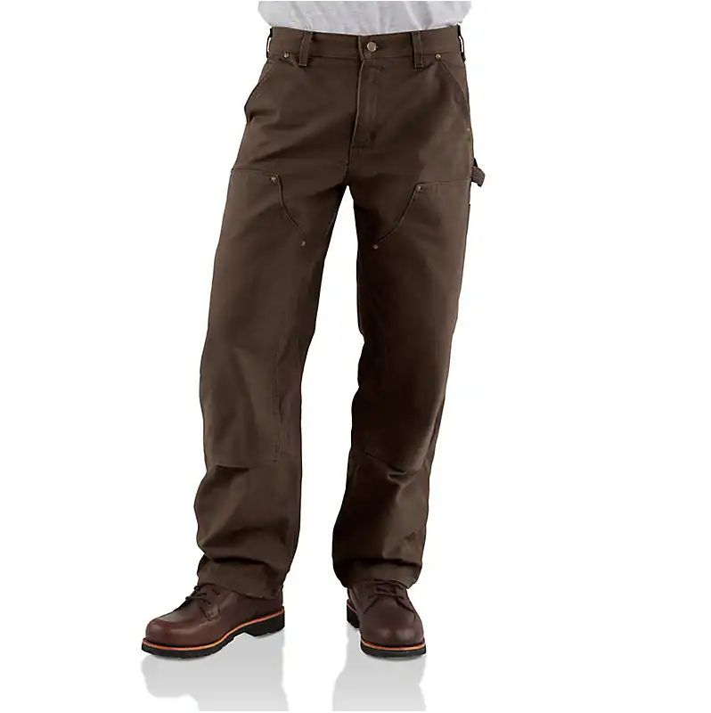 LOOSE STRAIGHT WASHED DUCK DOUBLE-FRONT DUNGAREE WORK PANTS - DARK BROWN