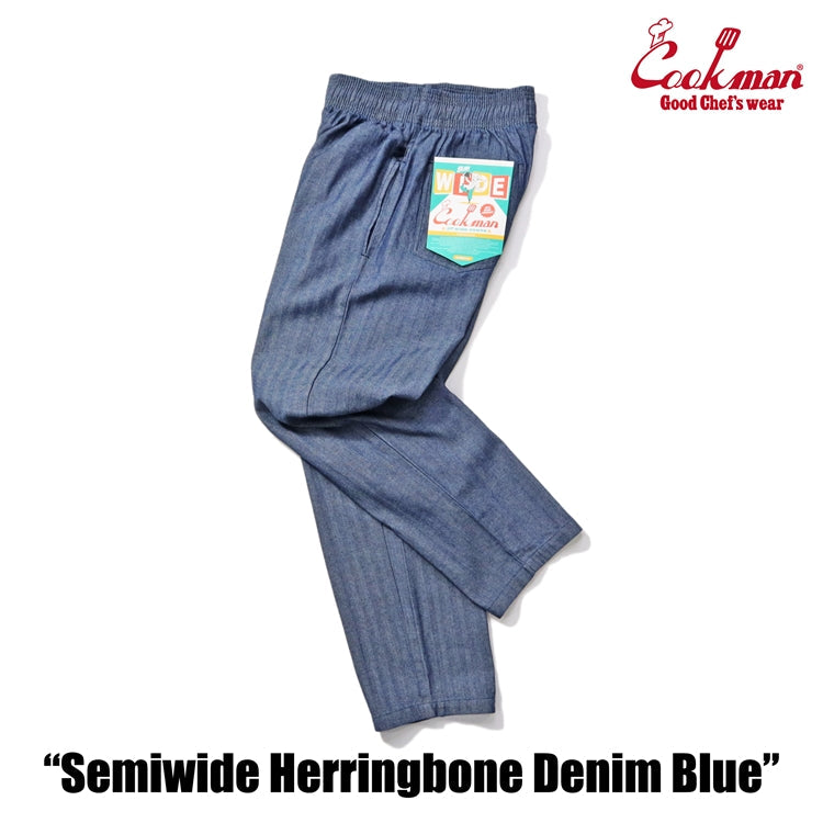 CHEF PANTS SEMIWIDE HERRINGBONE DENIM - BLUE