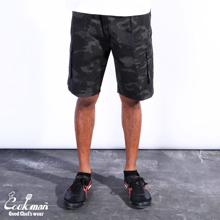 SHORT CHEF PANTS RIPSTOP CAMO BLACK (WOODLAND) - BLACK