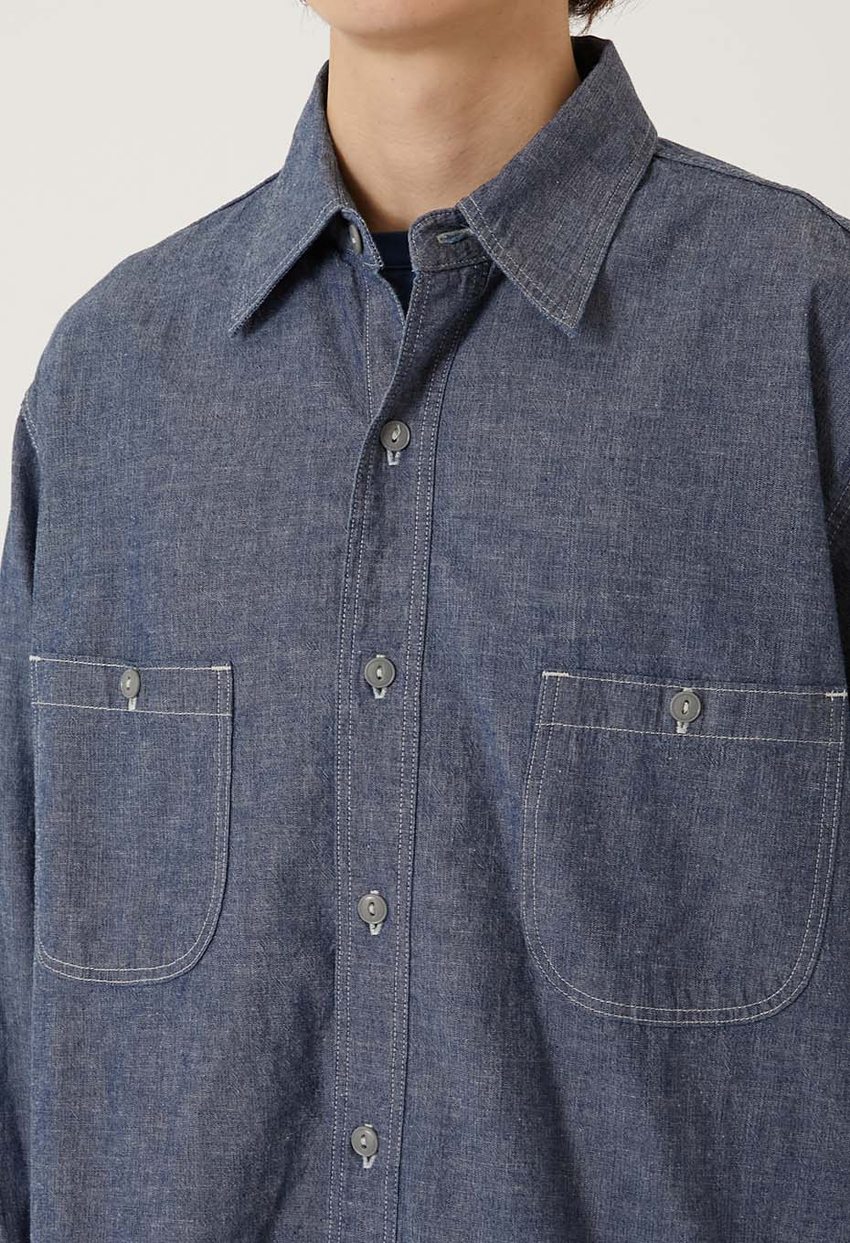 US NAVY CHAMBRAY LONG SLEEVE SHIRT - BLUE