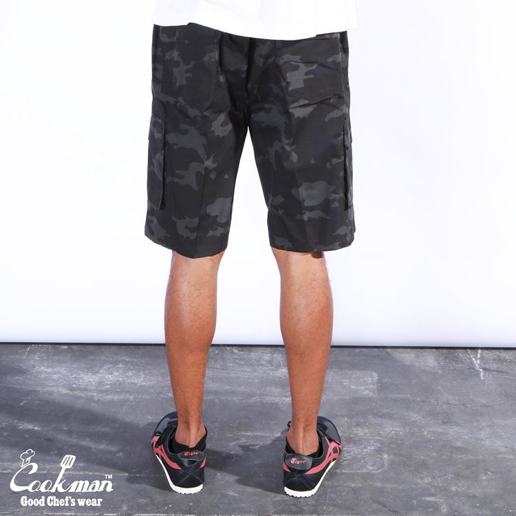 SHORT CHEF PANTS RIPSTOP CAMO BLACK (WOODLAND) - BLACK