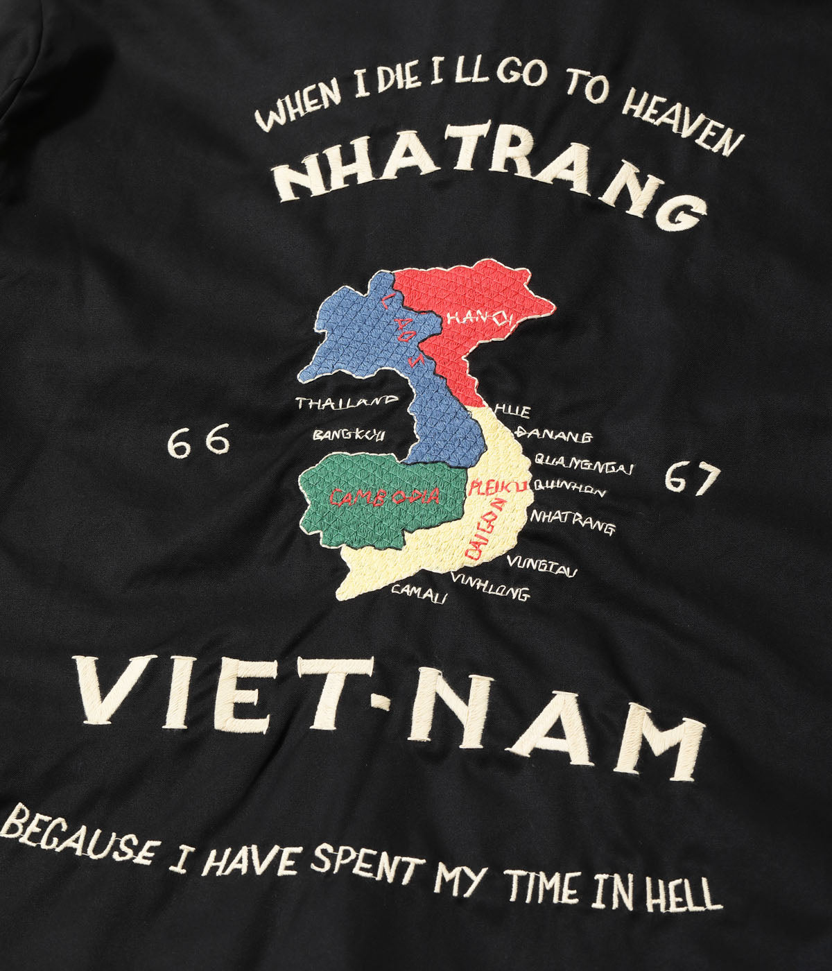 TT15977 Mid 1960s Style Cotton Vietnam Jacket VIETNAM MAP - BLACK