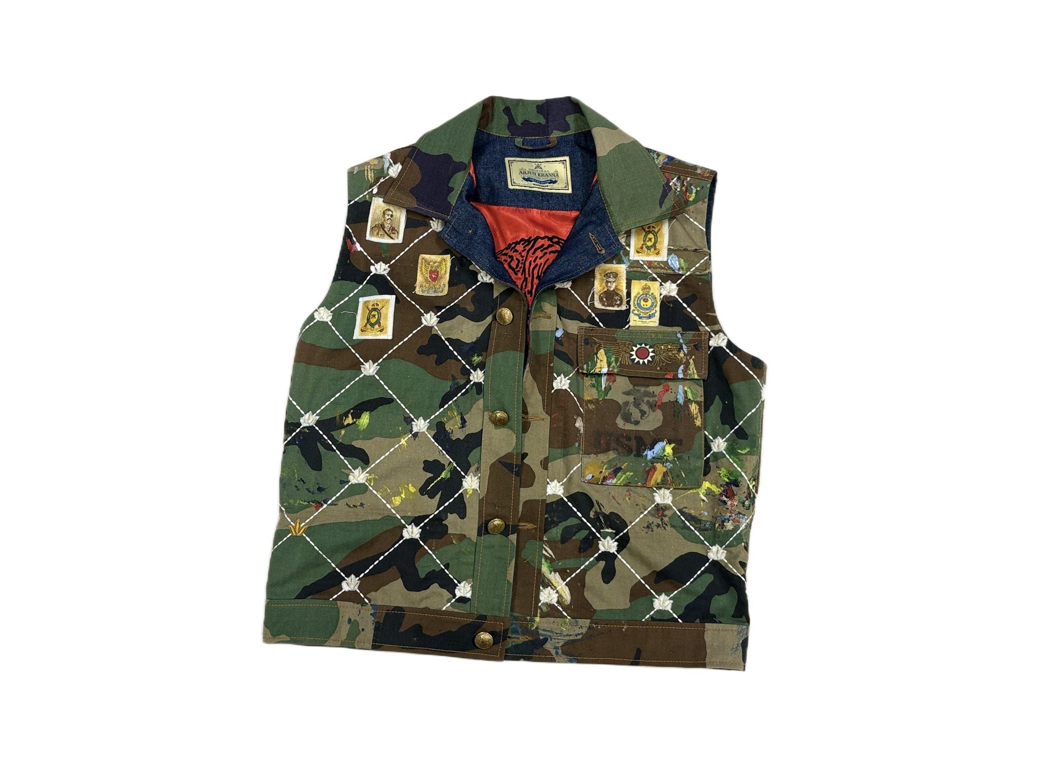 AK/PR/LOT2/VEST/015 4 patch-pocket denim workwear belt-up vest with pleated back - INDIGO