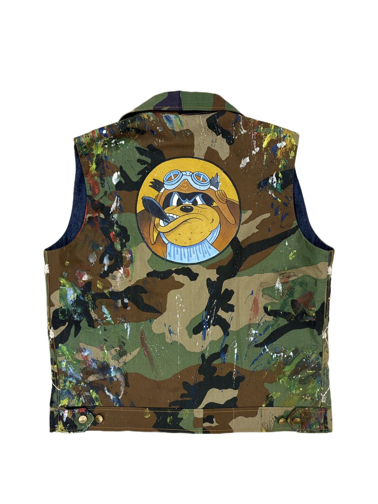 AK/PR/LOT2/VEST/015 4 patch-pocket denim workwear belt-up vest with pleated back - INDIGO