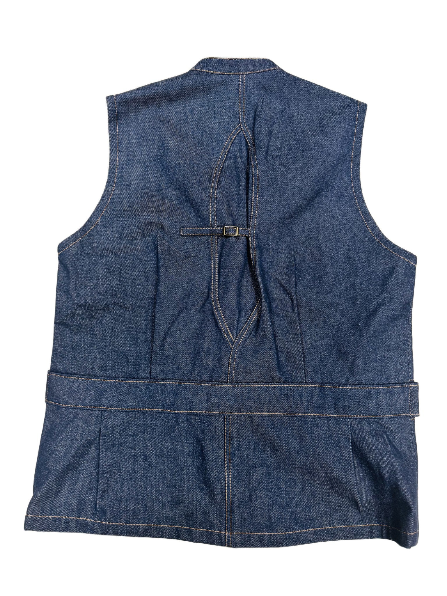 AK/PR/LOT2/VEST/016 2 patch-pocket denim workwear vest with swallow embroidered motifs and pleated back - INDIGO