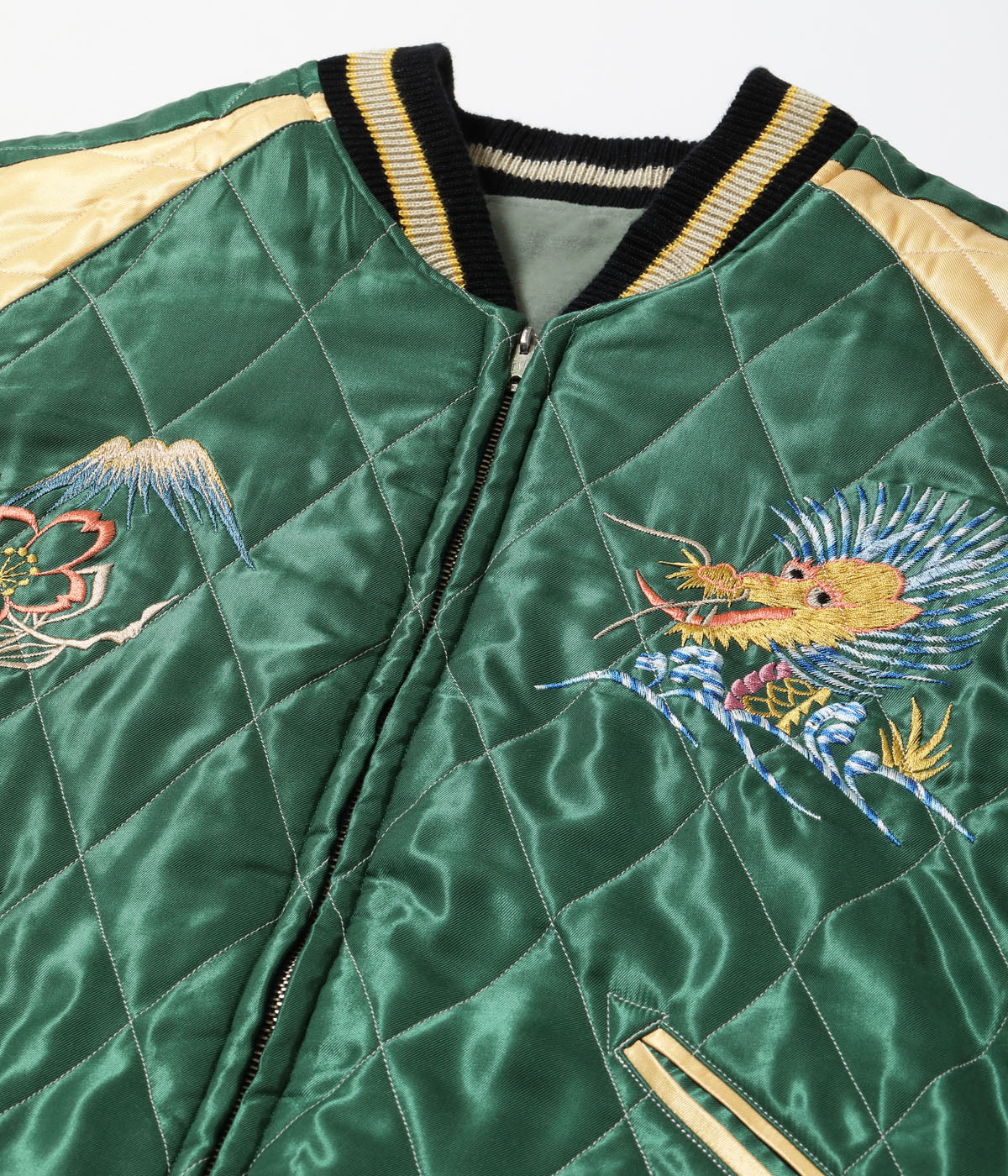 TT15544-141 MID 1950S STYLE VELVETEEN SOUVENIR JACKET BLACK EAGLE ? JAPAN MAP - MINT GREEN/GREEN