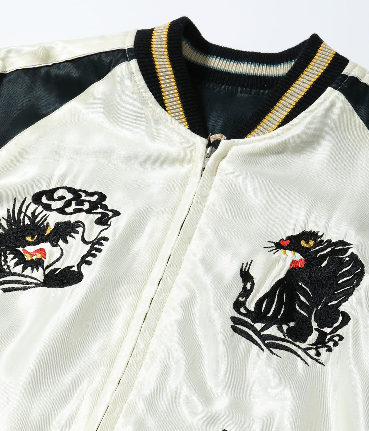 TT15877-119 Mid 1950s Style Acetate Souvenir Jacket “ROARING TIGER” × “BLACK DRAGON” - BLACK