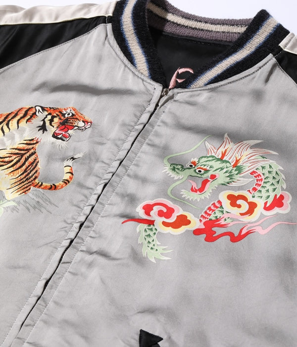TT15289-119 / EARLY 1950S - MID 1950S STYLE ACETATE SOUVENIR JACKET “KOSHO & CO. SPECIAL EDITION “SPIDER X  “ROARING TIGER - BLACK
