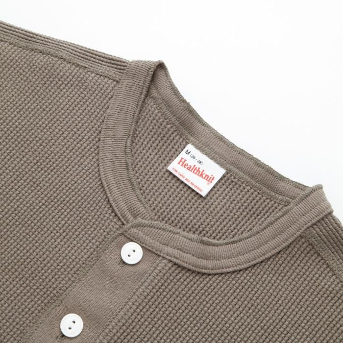 OPEN-END WAFFLE HENLEY NECK LONG-SLEEVE T-SHIRT - KHAKI