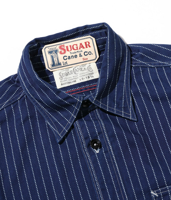 SC25551A  SUGAR CANE FICTION ROMANCE 8.5OZ. WABASH STRIPE WORK SHIRT - INDIGO WABASH