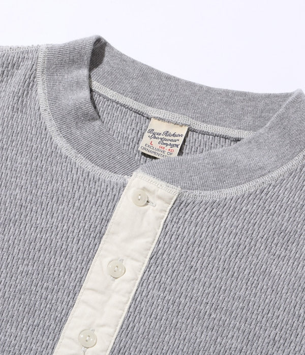 BR68130 BUZZ RICKSON'S THERMAL HENLEY NECK T-SHIRT - H.GRAY