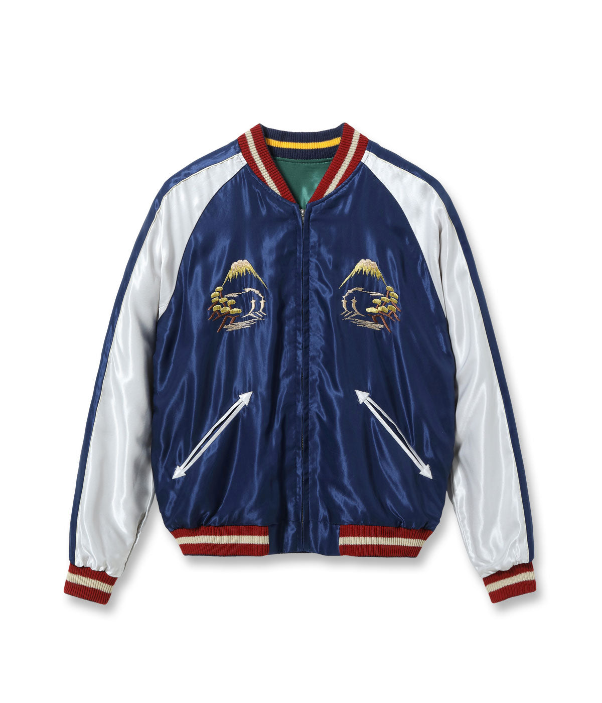 TT15972-119 Early 1950s Style Acetate Souvenir Jacket EAGLE x ROARING TIGER - GREEN/NAVY