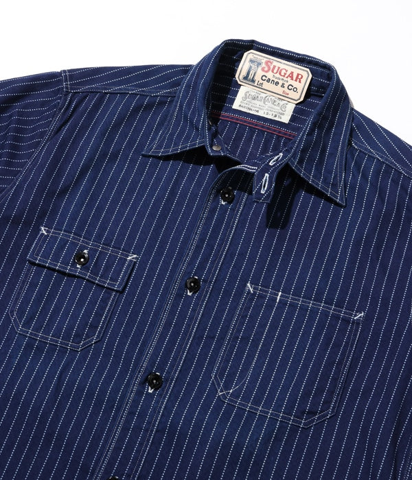 SC25551A  SUGAR CANE FICTION ROMANCE 8.5OZ. WABASH STRIPE WORK SHIRT - INDIGO WABASH