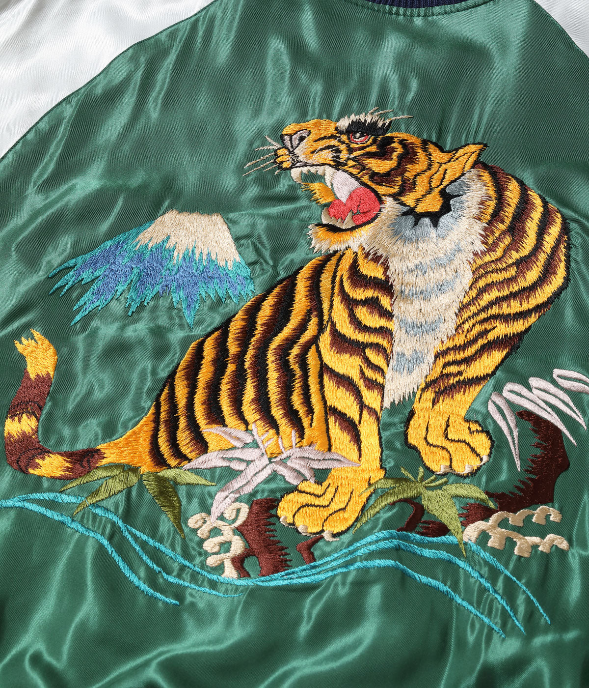 TT15972-119 Early 1950s Style Acetate Souvenir Jacket EAGLE x ROARING TIGER - GREEN/NAVY