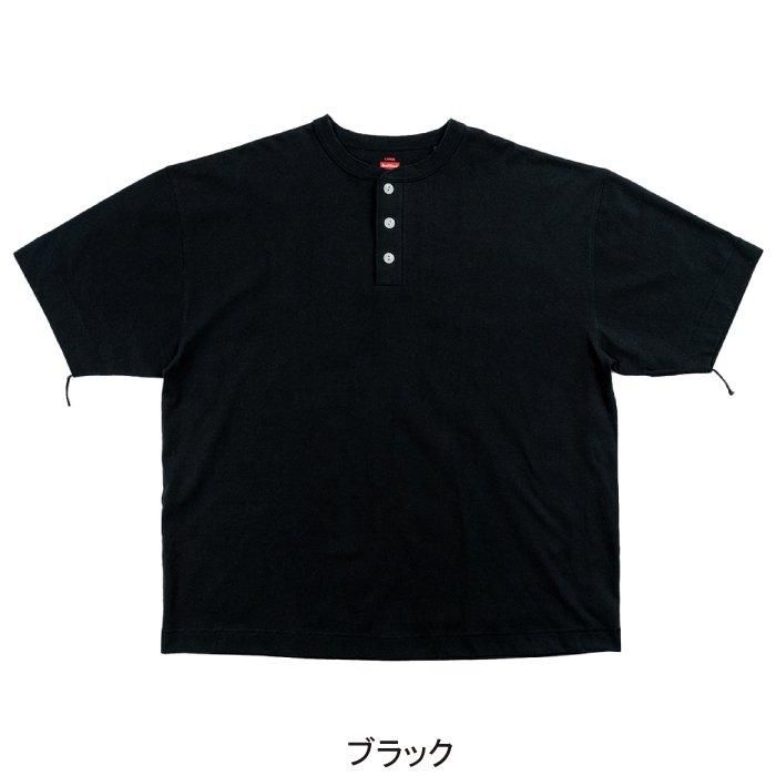 USA Cotton Henley Neck Short-Sleeve T-Shirt - BLACK