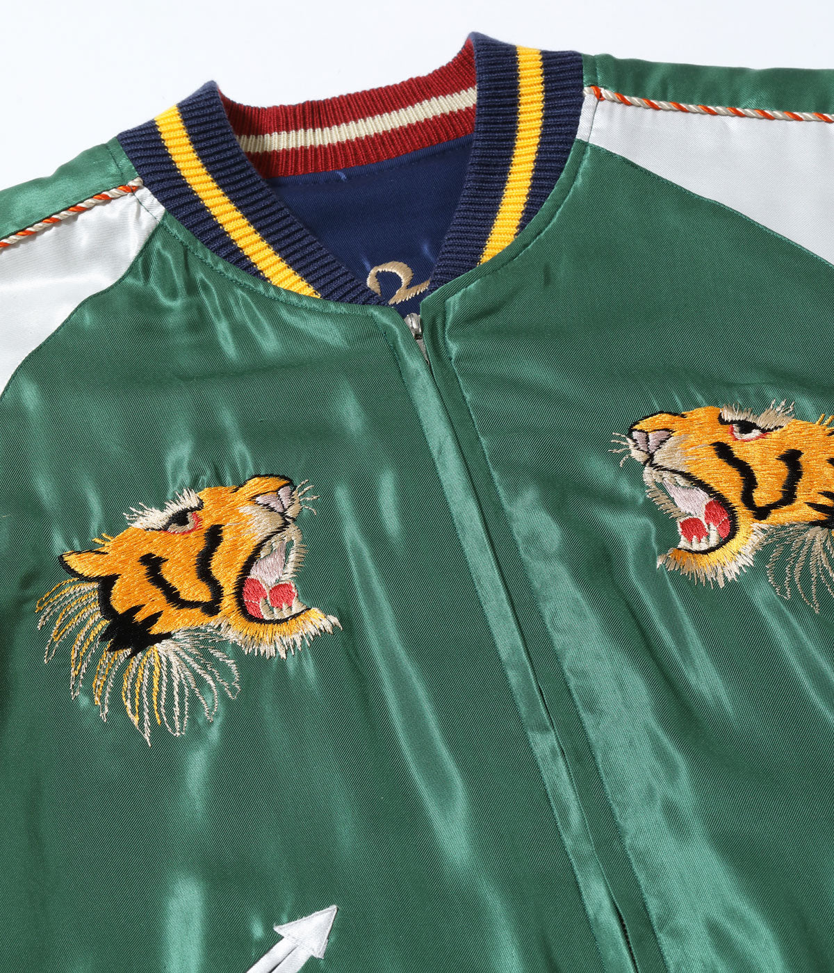 TT15972-119 Early 1950s Style Acetate Souvenir Jacket EAGLE x ROARING TIGER - GREEN/NAVY