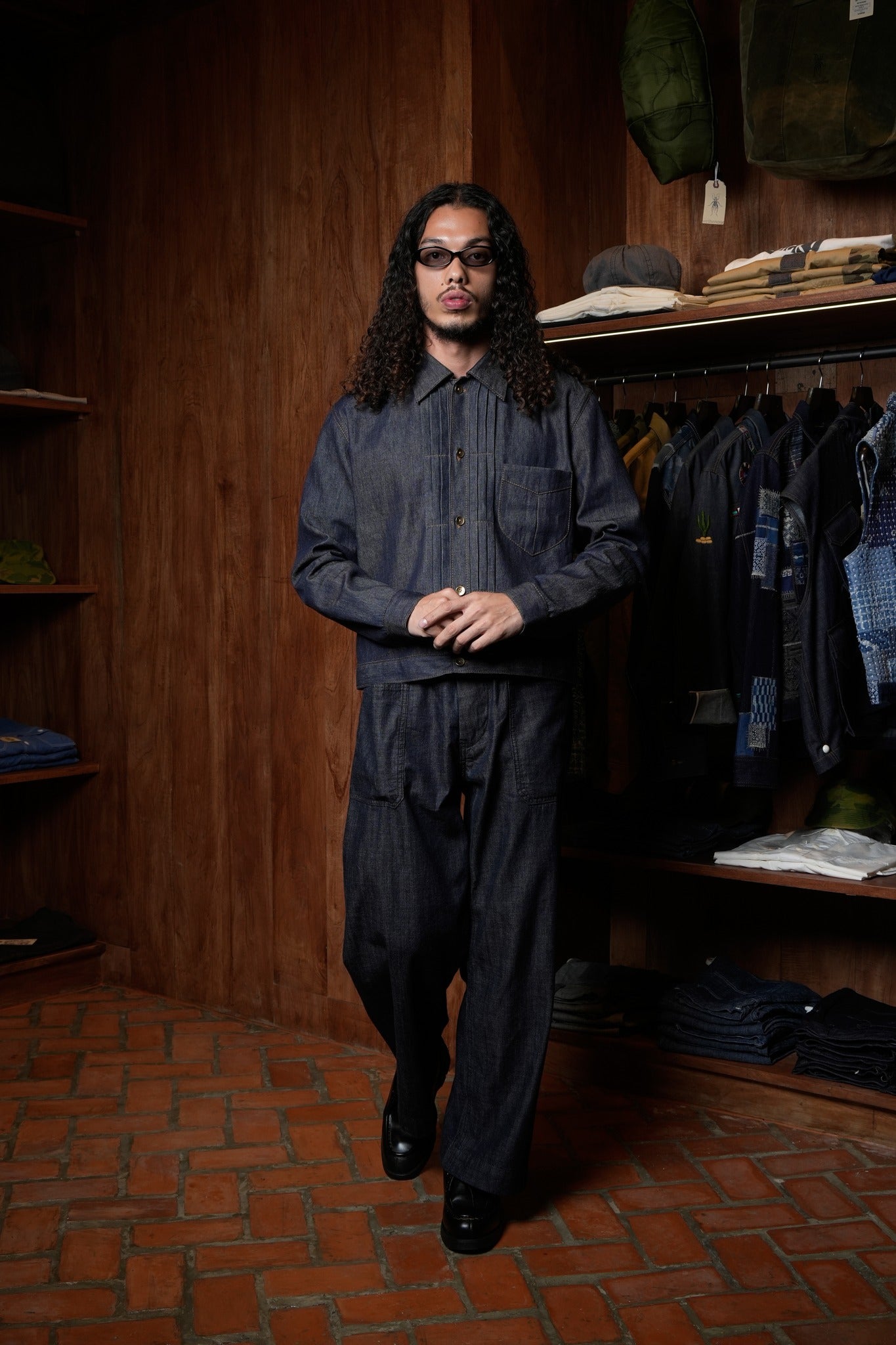 AK/PR/LOT2/JKT/031 Denim pleated Type-1 Shirt Jacket Red Japanese selvedge - INDIGO