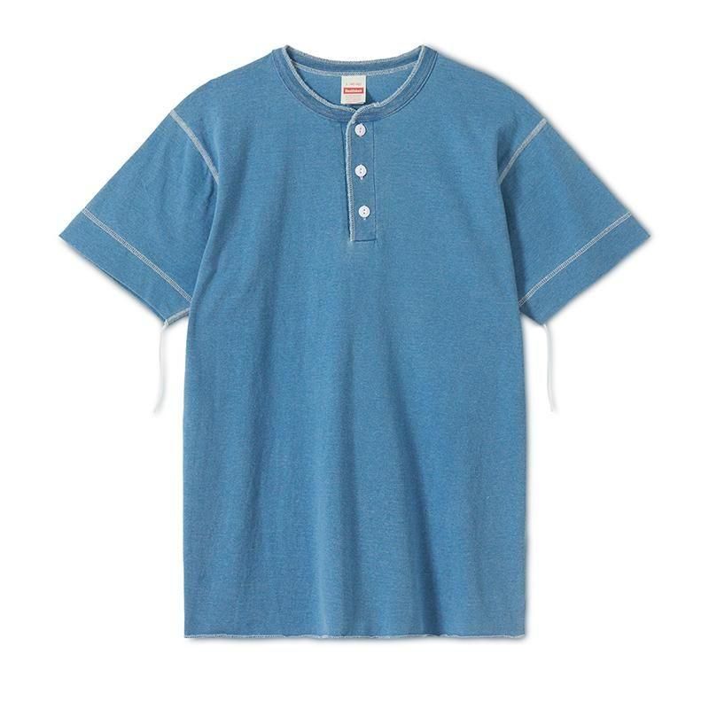 Henley Neck Short-Sleeve T-Shirt - FADE INDIGO