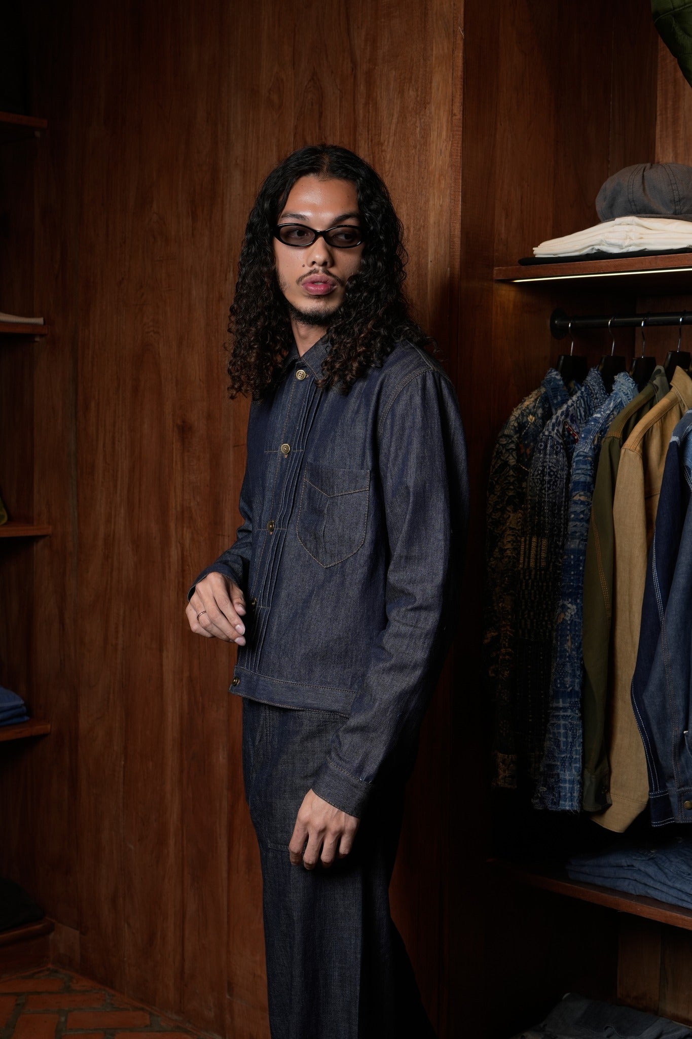 AK/PR/LOT2/JKT/031 Denim pleated Type-1 Shirt Jacket Red Japanese selvedge - INDIGO