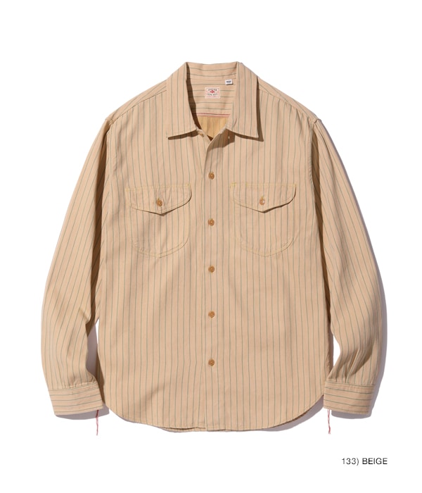 SC28652 COKE STRIPE WORK SHIRT (LONG SLEEVE) - BEIGE