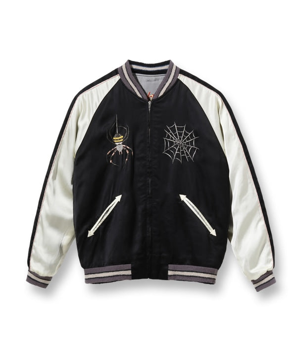 TT15289-119 / EARLY 1950S - MID 1950S STYLE ACETATE SOUVENIR JACKET “KOSHO & CO. SPECIAL EDITION “SPIDER X  “ROARING TIGER - BLACK