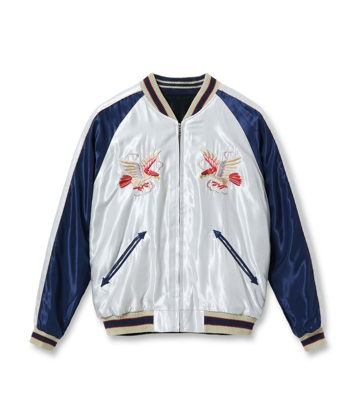 TT15542-190 Early 1950s Style Acetate Souvenir Jacket RED EAGLE × TIGER HEAD - SILVER/BLACK