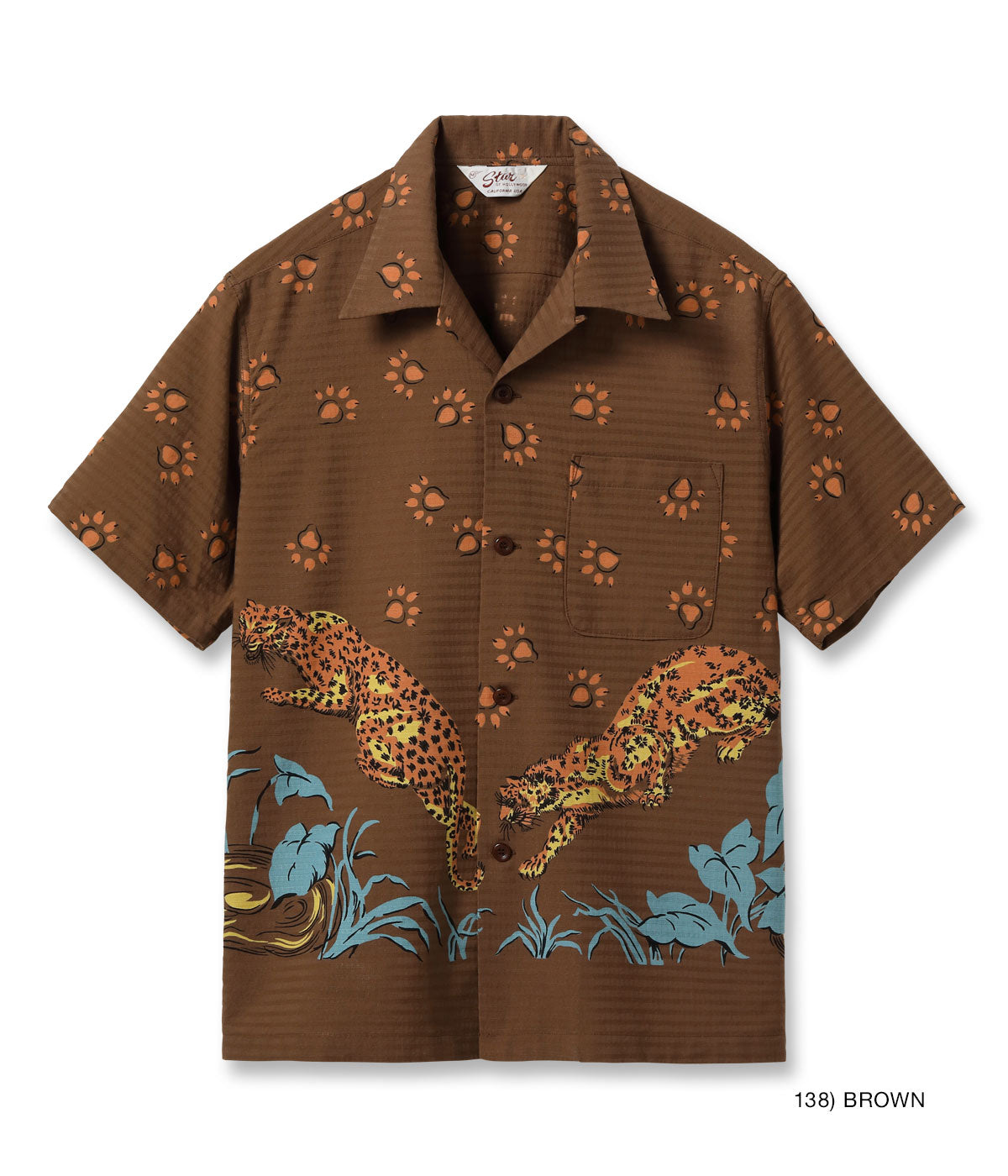 SH39720 DOBBY COTTON OPEN SHIRT LEOPARD - BROWN