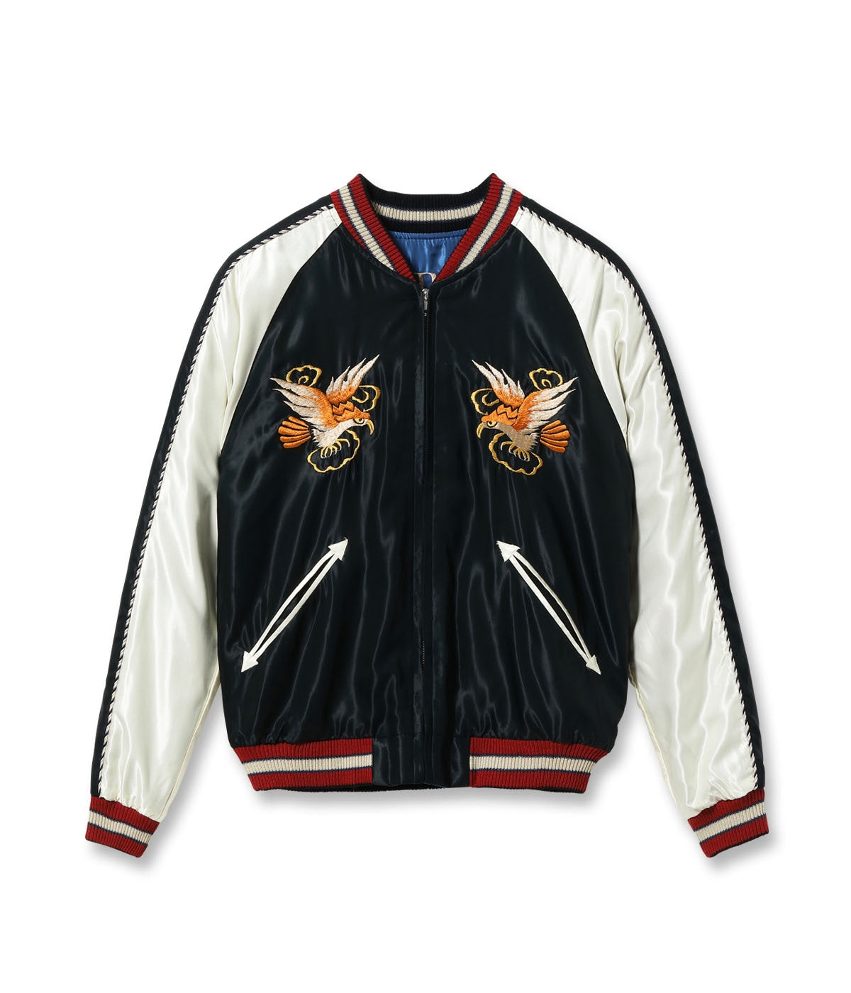 TT15972-119 Early 1950s Style Acetate Souvenir Jacket EAGLE x ROARING TIGER - BLACK/NAVY