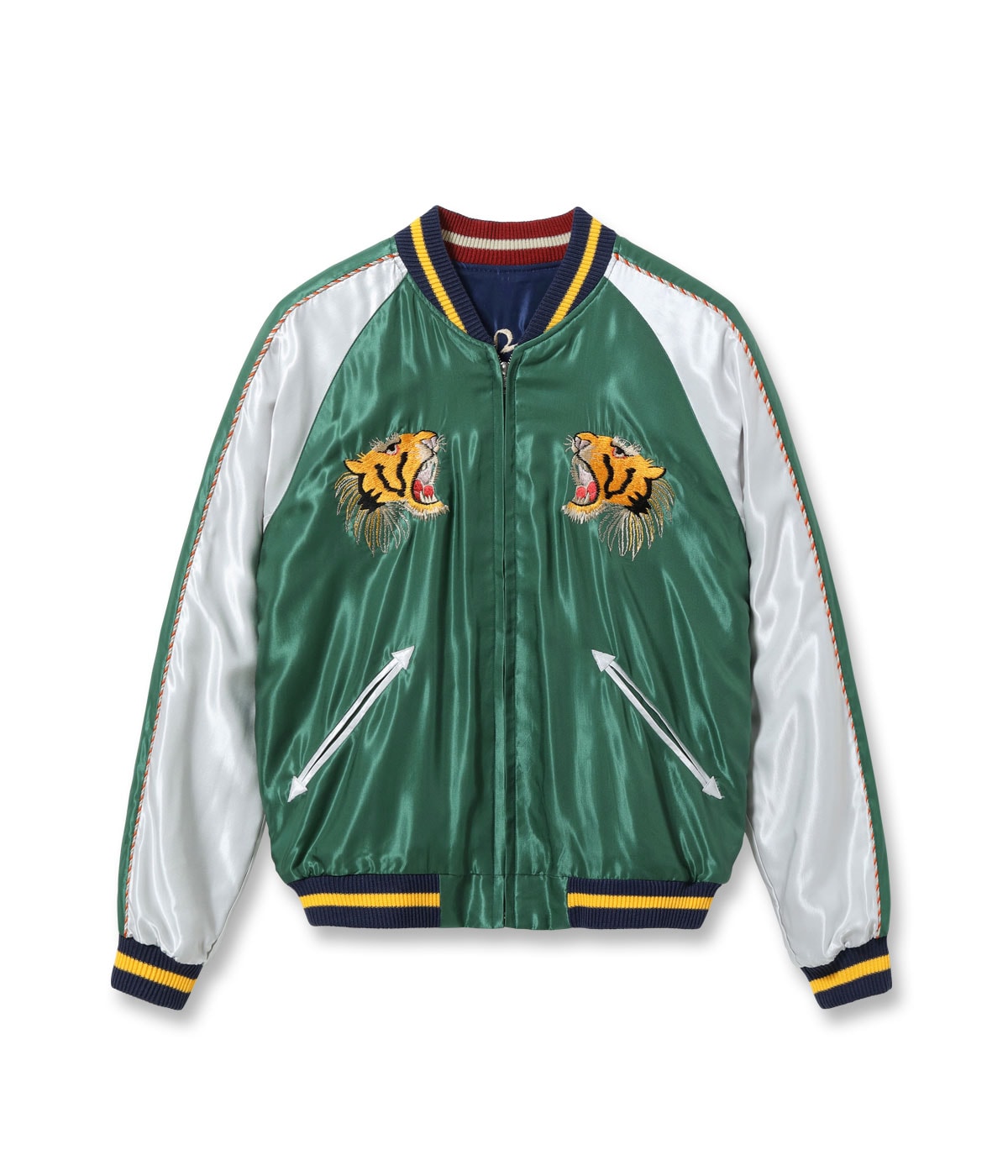 TT15972-119 Early 1950s Style Acetate Souvenir Jacket EAGLE x ROARING TIGER - GREEN/NAVY