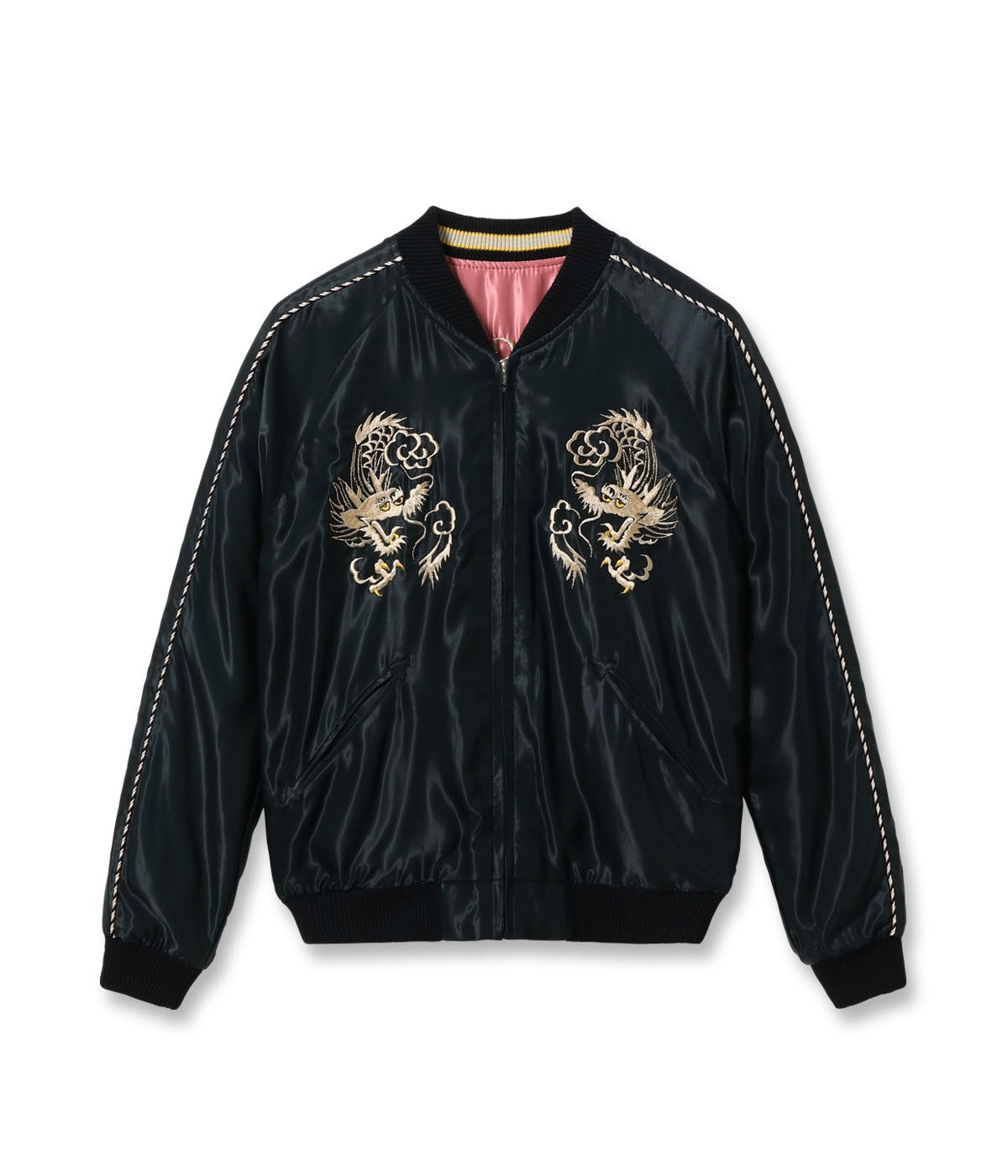 TT15972-119 Early 1950s Style Acetate Souvenir Jacket EAGLE x ROARING TIGER - BLACK/PINK