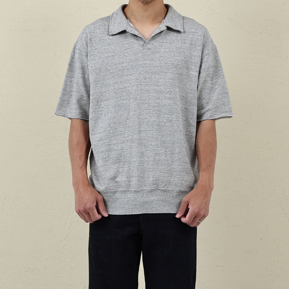 74004 CUT OFF SLEEVE SWEAT POLO SHIRT - HEATHER GREY
