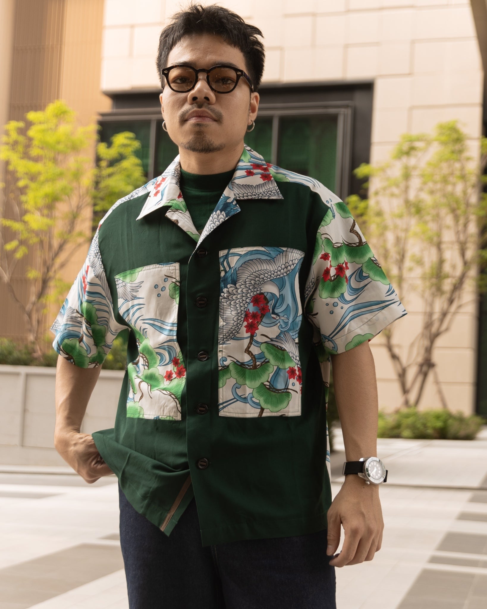 MASH UP ALOHA SHIRT - ECRU CRANE