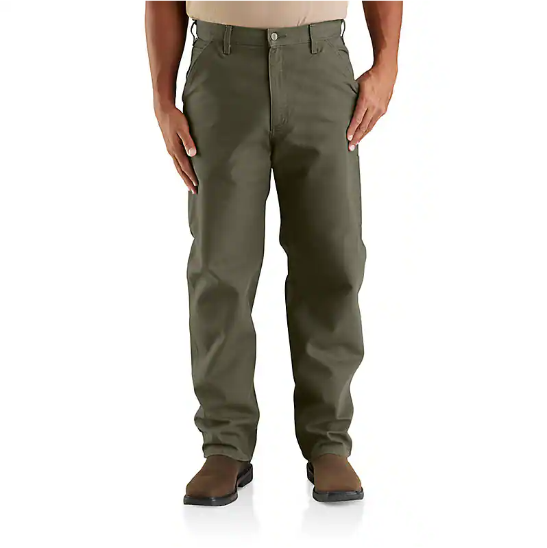 LOOSE STRAIGHT WASHED DUCK DUNGAREE WORK PANTS - MOSS