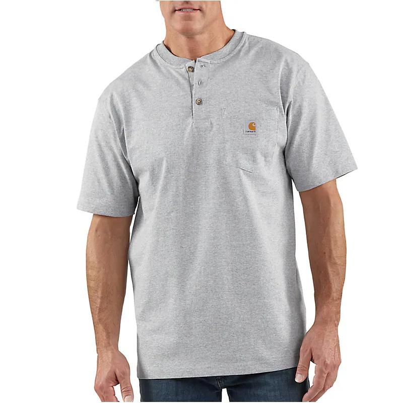 LOOSE FIT HEAVYWEIGHT POCKET HENLEY TEE S/S - HEATHER GRAY